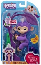 WowWee Fingerlings Interactive Toy Baby Monkey Purple Mia w White Hair  Stand