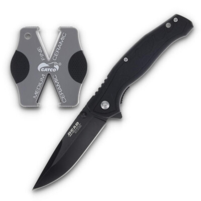 Bear Edge Brisk 2.0 Folding Knife/Sharpener Combo, Black, Pink, Teal, Brown Gift