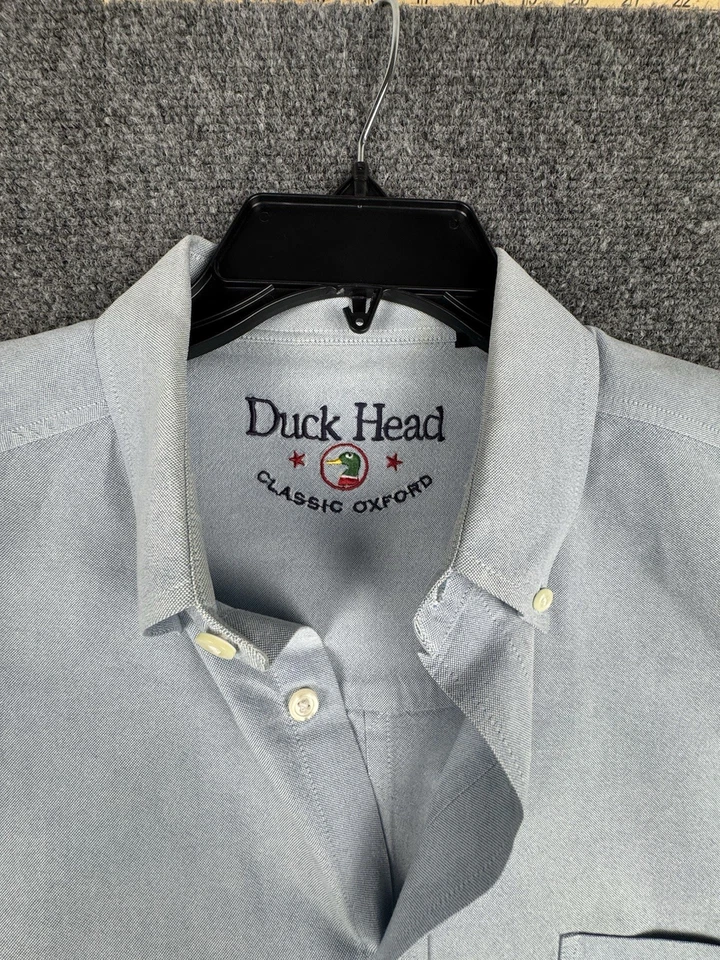 Camisa masculina vintage anos 90 DUCK HEAD manga longa com botões azul grande 100% algodão - Imagem 2 de 4
