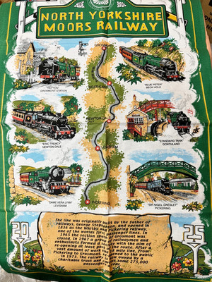 VINTAGE NORTH YORKSHIRE MOORS EISENBAHN GESCHIRRTUCH MCM DAMPFBAHN KARTE BAUMWOLLE