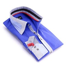 Checkered Blue Mens Slim Fit Designer Dress Shirt - tailored Cotton Shirts for W