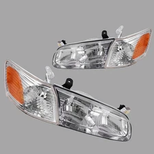 Pair Chrome Headlights For 2000-2001 Toyota Camry Clear Lens Amber Corner Lamps
