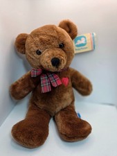 NWT VTG 1983 Dakin Baby Things Brown Stuffed Teddy Bear Red Heart Plaid Bow 14"
