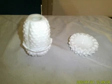 2 PIECES VINTAGE HOBNAIL MILK GLASS CANDLE HOLDER ASHTRAY