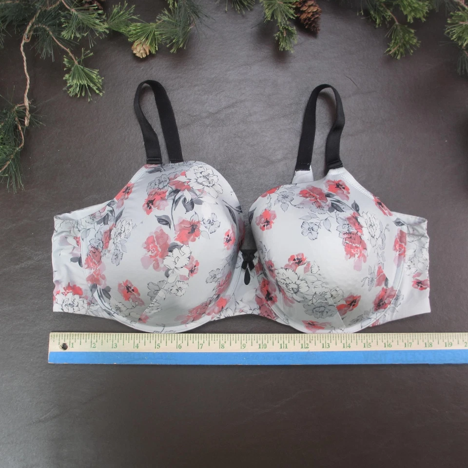 Sutiã feminino tórrido 44DD branco cinza floral com aro moldado copos alças ajustáveis - Imagem 2 de 4