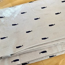 Nautica Flat Sheet Size Full Whales Navy White Pinstripes 100 Cotton