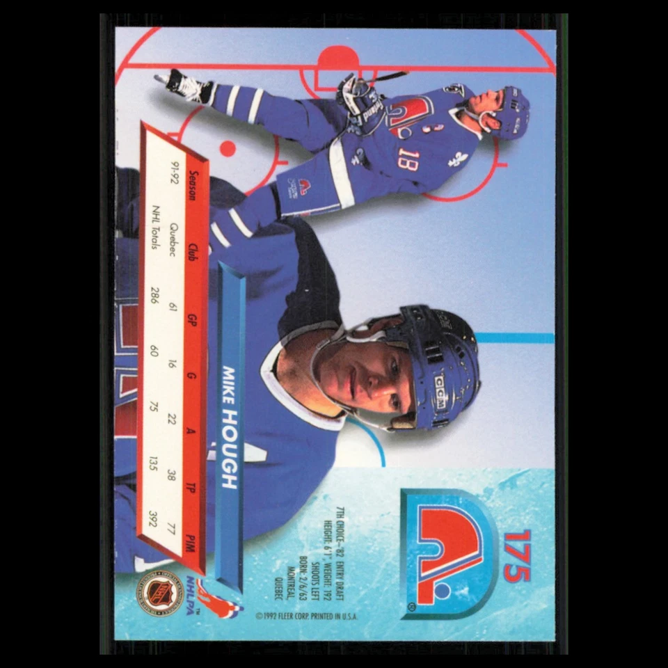 Mike Hough #175 1992 Fleer Ultra Quebec Nordiques Hockey Card NHL NM - Image 2 of 3