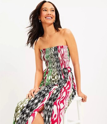 ann taylor loft beach dress NWT Ann Taylor LOFT Shirred Halter Sweet Summer Beach Dress S-L Pink/B JNL Trading