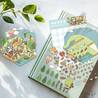 3D Meow Meow Camping Miniatur Aufkleber Tier Szenen Bastelset für Entspannung