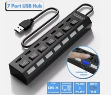 Coolcirc High-Speed 7-Port USB 2.0 Hub with LED Switch &Power Adapter Multi