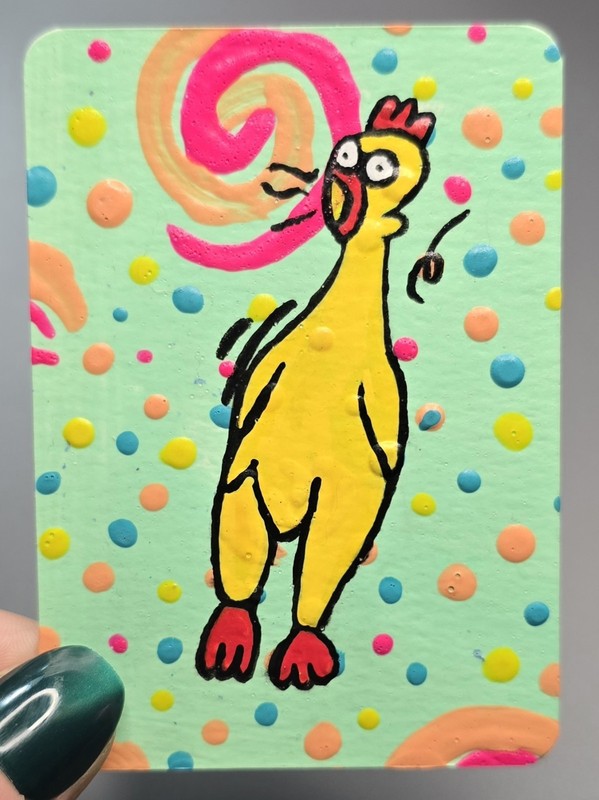ACEO Original Painting, "Roost", Chicken, 3 of 8, by Briana Mullins