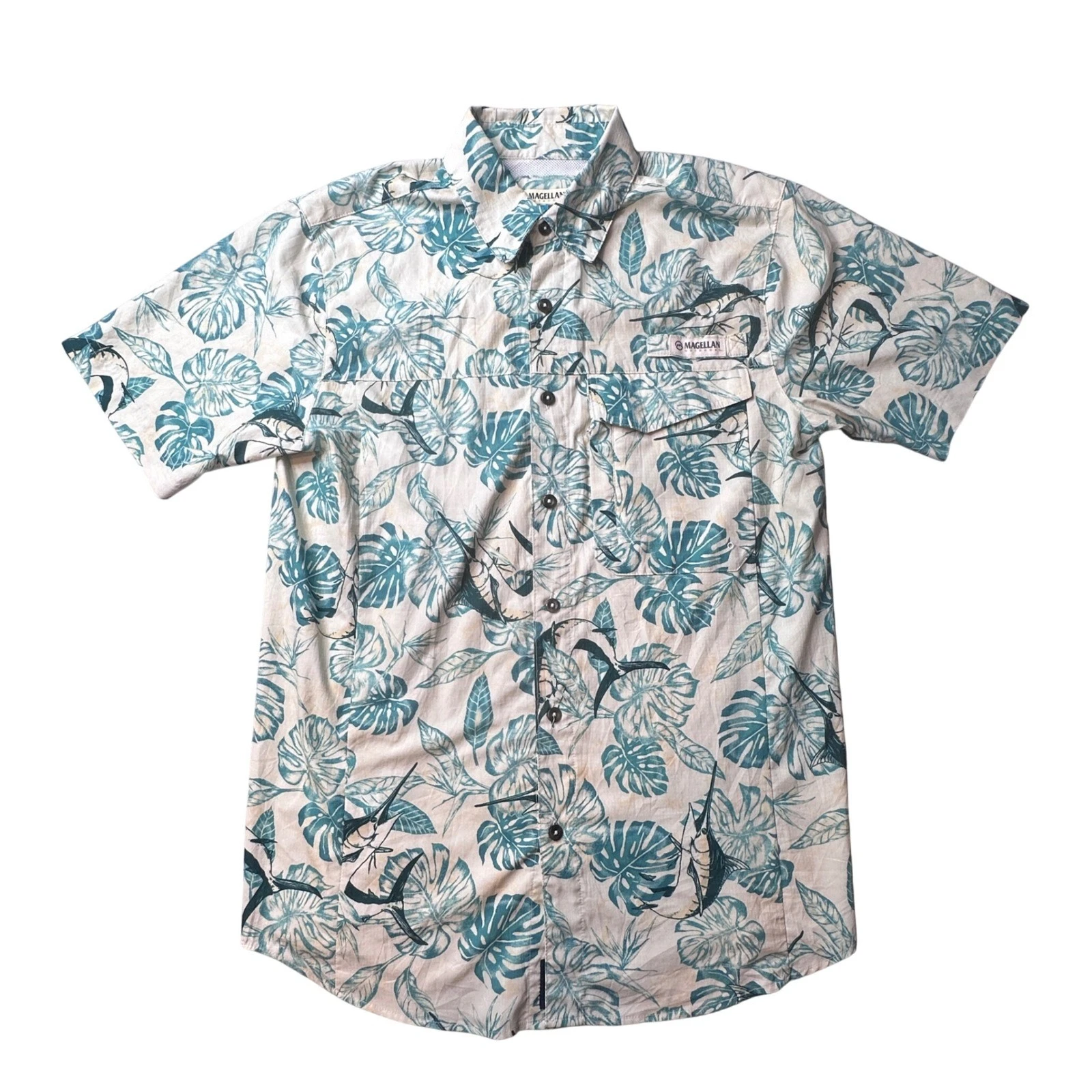 Magellan Shirt Men S Blue Caddo Lake Fish Gear Tropical Marlin Fishing Button Up