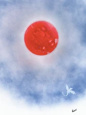 Dragon Flight Original Art on Baby Blue with Red Moon by artist  Jason Girard.