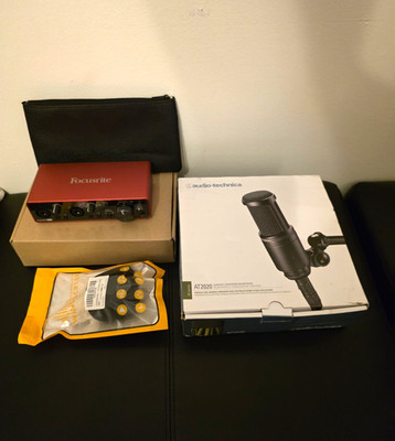 Audio-Technica AT2020 Mic + Focusrite Scarlett 2i2 + InnoGear Stand + Windscreen