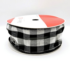 BLACK WHITE BUFFALO PLAID Wire Ribbon Celebrate It Christmas Farmhouse 75' mbb