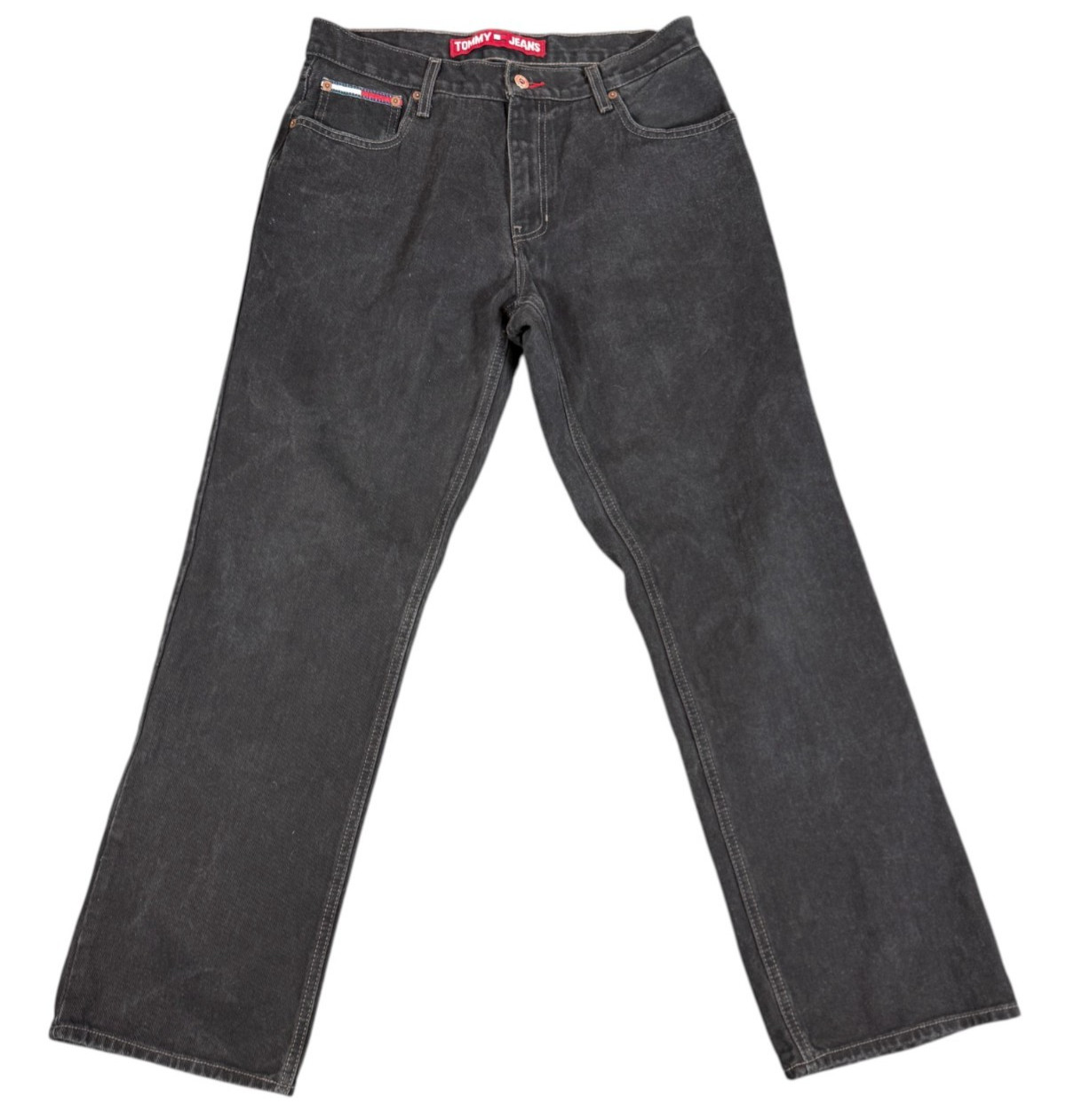 's 33x32 Black Denim Tapered Leg Vintage Flag Baggy 90s