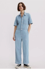 Levi s Denim Jumpsuit M SS Snap Button Front Cropped Utility One-Piece Crop D18