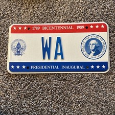 1989 Rare Washington Presidential Inaugural License Plate with state seal