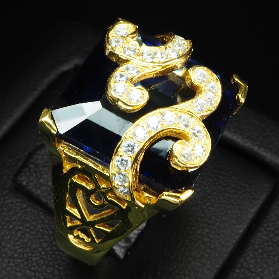 Anello in argento sterling 925 oro 24 carati mistica baguette tanzanite blu... - Immagine 3 di 4