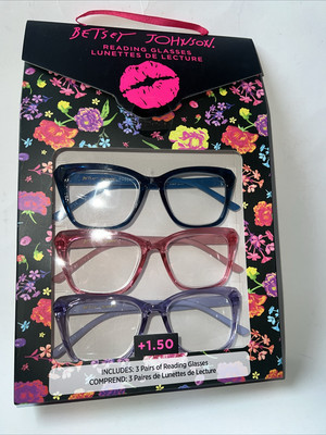 BETSEY JOHNSON 3 PACK  PREMIUM READING GLASSES READERS +1.50 