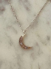 Dainty Sterling Silver 925 Moonstone Crescent Moon Necklace 18in Celestial