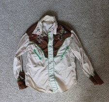 Children  s 70s Western Shirt Pearl Snap Cowboy Horse Rodeo Brown Green Size 6