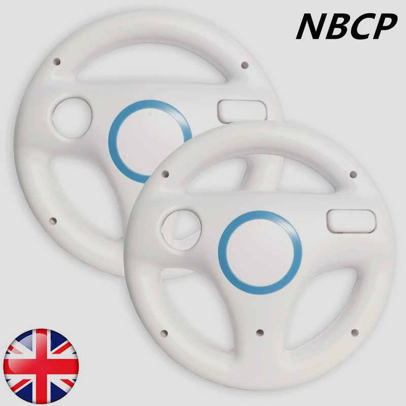 2Pcs White Racing Steering Wheel for Wii Remote Game Controller Mario Kart Game