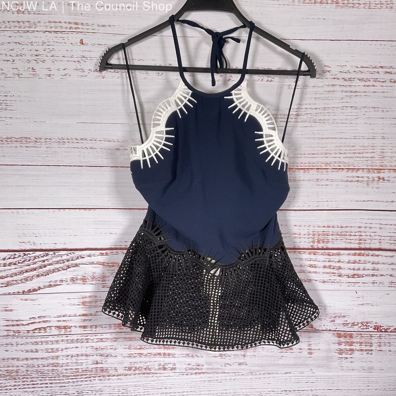 Jonathan Simkhai Tower Mesh Halter Navy Blue Black White Blouse - Size XS NWT