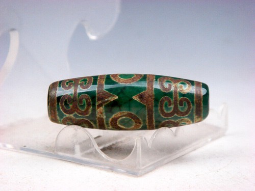 Old Tibetan Natural Gemstone Agate *3 Eyes & Tiger Tooth* Dzi Bead #11212306 - Picture 4 of 6