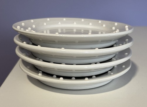 Set of 4 Cute Round 5" White Dotted Edge Pillar Candle Plates 06333 - Picture 10 of 11