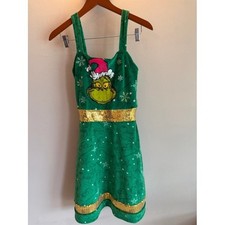 Dr Seuss The Grinch Christmas Dress Green Sequin Holiday Velvet Sleeveless Small