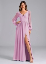 AZAZIE Teri Candy Pink A-Line Long Sleeve Chiffon Dress - Size 20