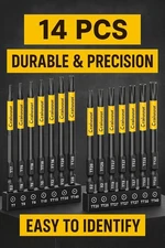 14PCS Impact Long Torx Bit Set, 6-Inch, T7–T40, Tamper Proof Star Bits Set, Magn