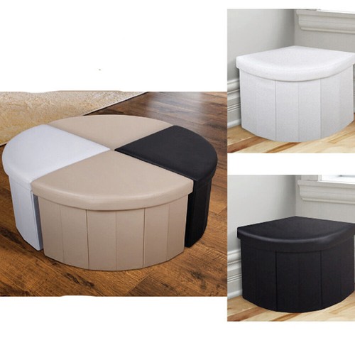 Pouf Contenitore ad Angolo Componibile, Pieghevole, in Ecopelle Bianco - Foto 2 di 2