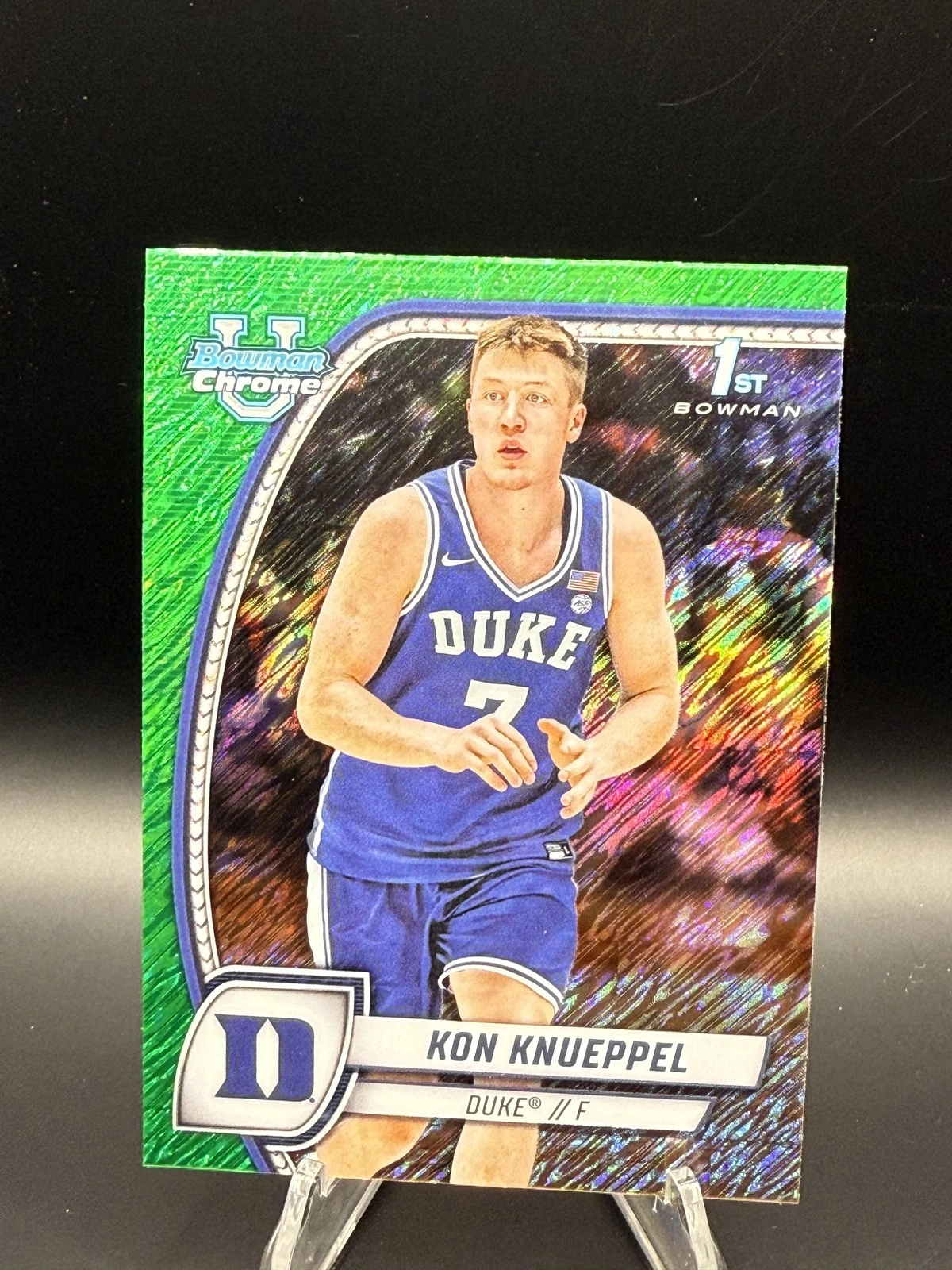 2024-25 Bowman University Chrome #48 Kon Knueppel Green Shimmer Refractor