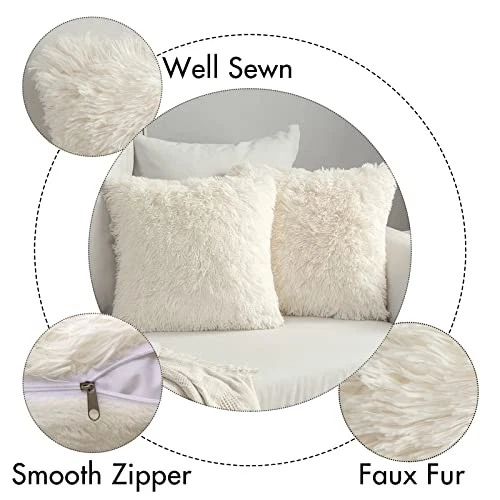  Pack de 2 fundas de almohada de piel sintética de lujo 24" x 24" (paquete de 2) beige Foto 2 de 4