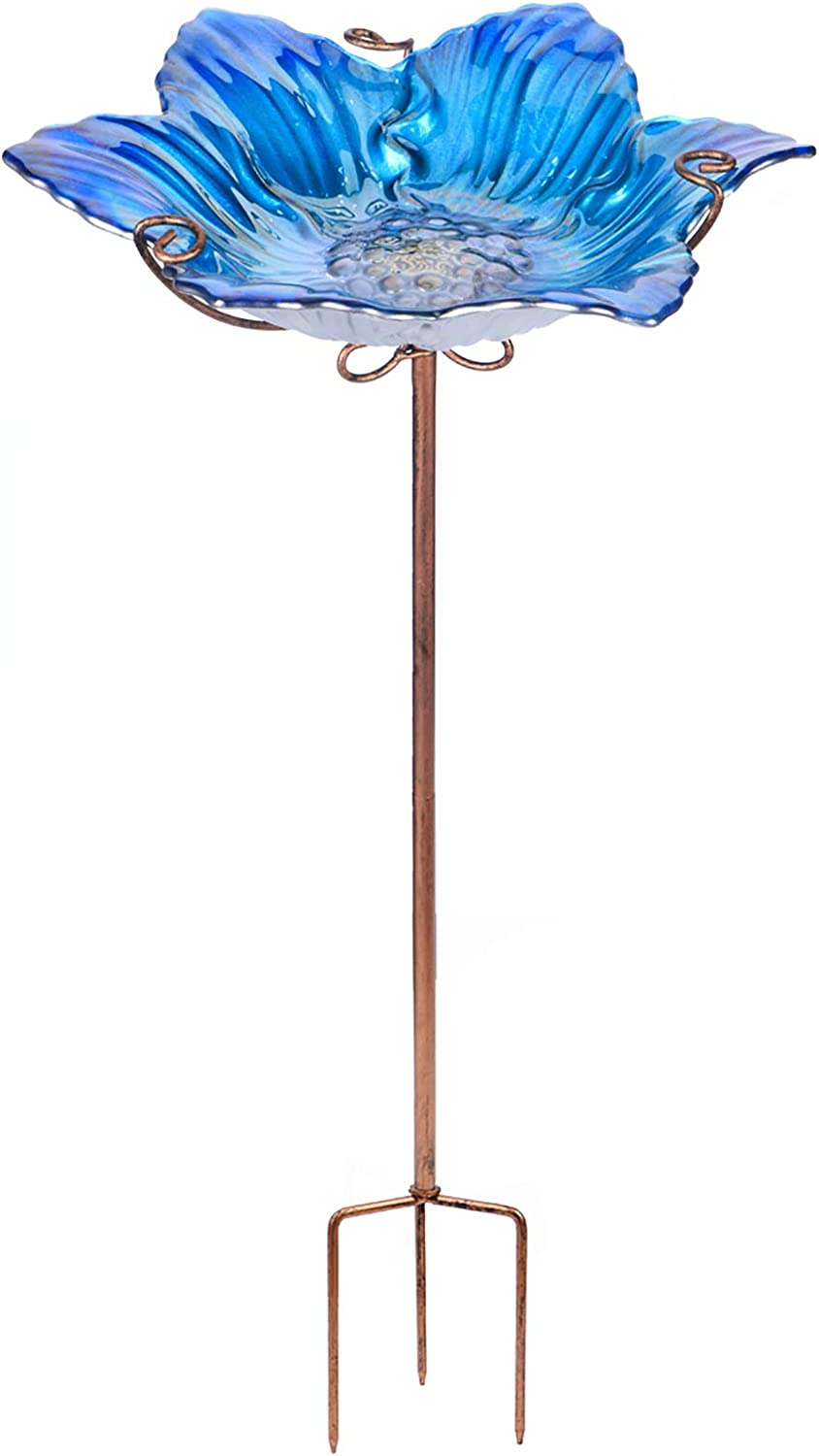 Glass Flower Pattern Bird Bath Bowl for Outdoor Bird Feeders  