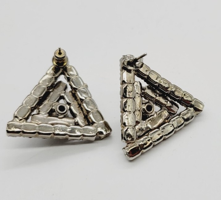 TRIANGLE Silver Tone Pierced Statement Earrings 1… - image 7