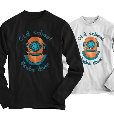 Herren T-Shirt Longsleeve Old School Scuba Diver Taucherhelm Dive