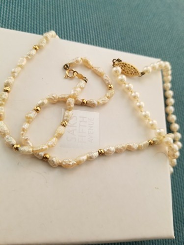 Vintage Pearl Necklace and Bracelet Set 14k Yellow Gold .saks fifth avenue. - Picture 3 of 10