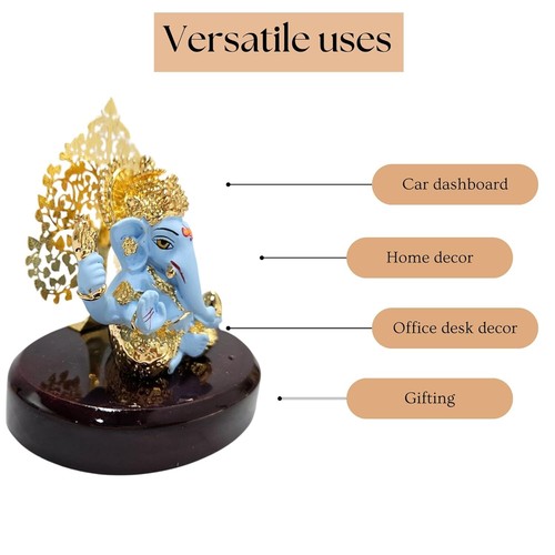 Lord Kalpavrikshya Tree Ganesha Idol Gold Plated for Car Dashboard - Picture 4 of 7