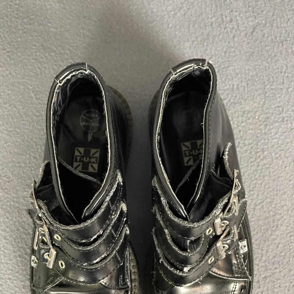 T.U.K. Pointed Creeper Sneakers Womens 6M Back Leather Adjustable 3-Buckle Boots - Image 4 of 4