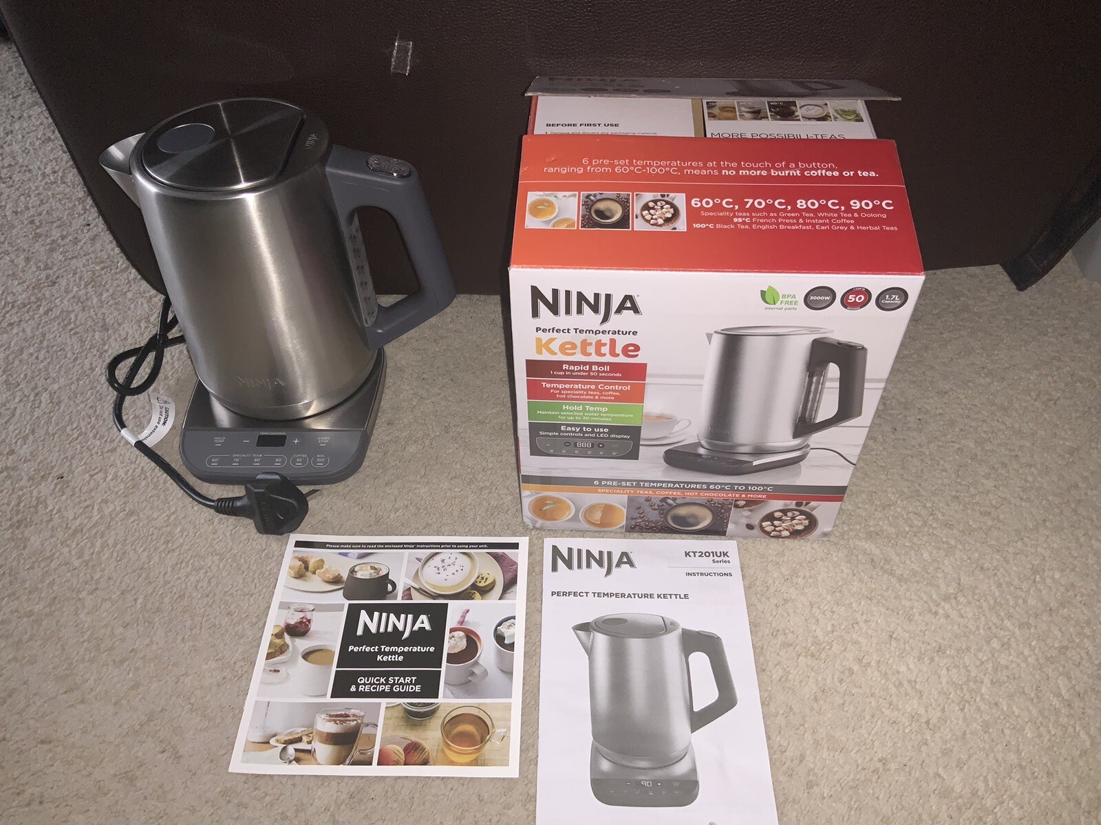 Ninja Stainless Steel Perfect Temperature Kettle, Rapid Boil KT201UK