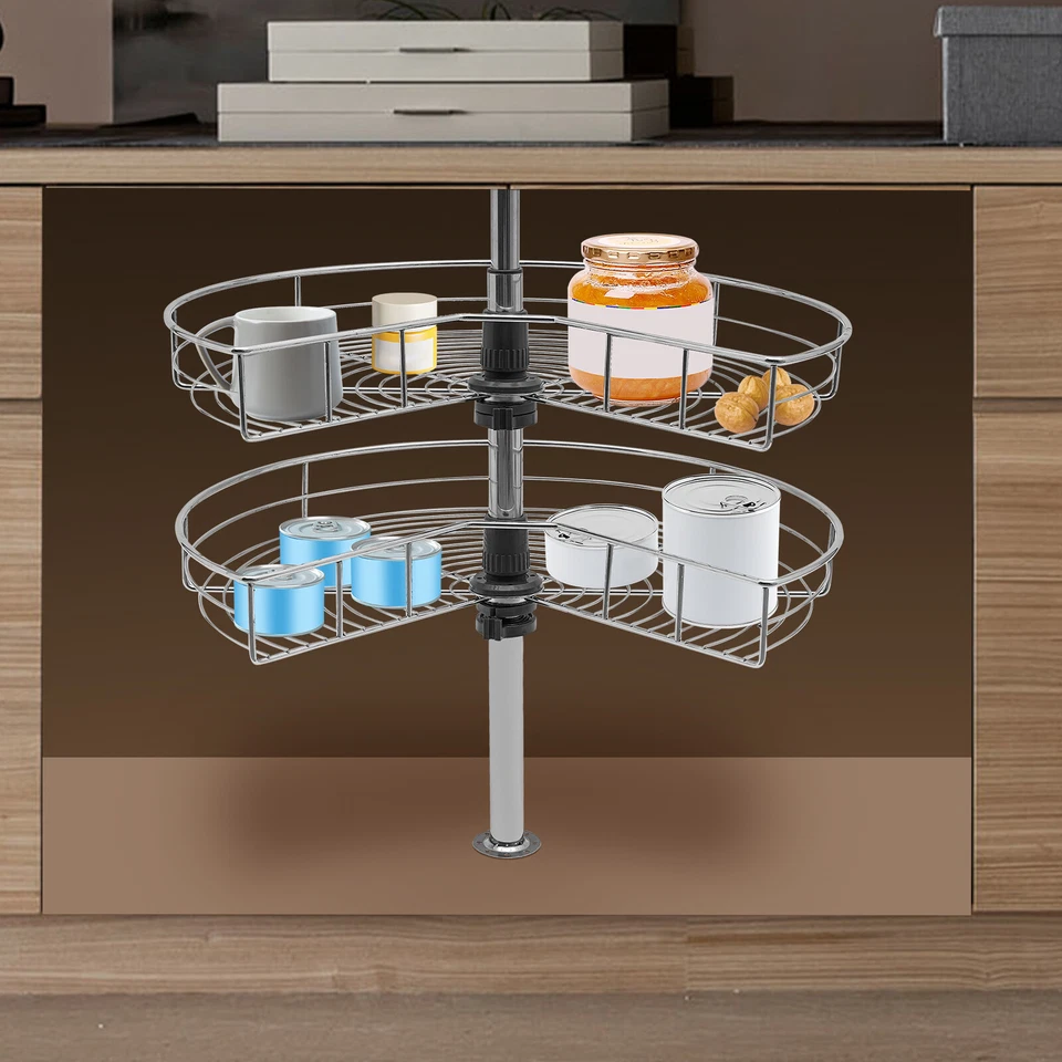 24" Kidney Chrome 2-Shelf Lazy Susan Kitchen Base Cabinet Corner Organizer Rack - Image 2 of 4