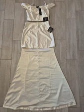 Lulu's Cream Satin Two-Piece | High-Low Dress