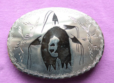 Vtg Native American Indian Inlay Hand Made L.A. Williams Western Belt Buckle