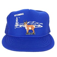 Vtg Wyoming Antelope Patch Cap Logo Mesh Snap Back Trucker Baseball Hunt Dad Hat