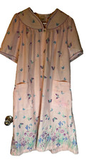 Vntg Barbizon Grannycore Cozy Pink/Purple/Blue Butterfly Snaps Housecoat Robe M