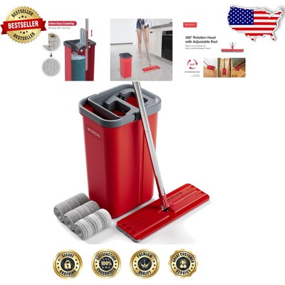 Lightweight Cleaning Mop and Ergonomic Bucket - 3 Reusable Microfiber Pads