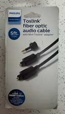 PHILIPS Toslink Fiber Optic Audio Cable with Mini Toslink Adapter 5 ft- 1.5m